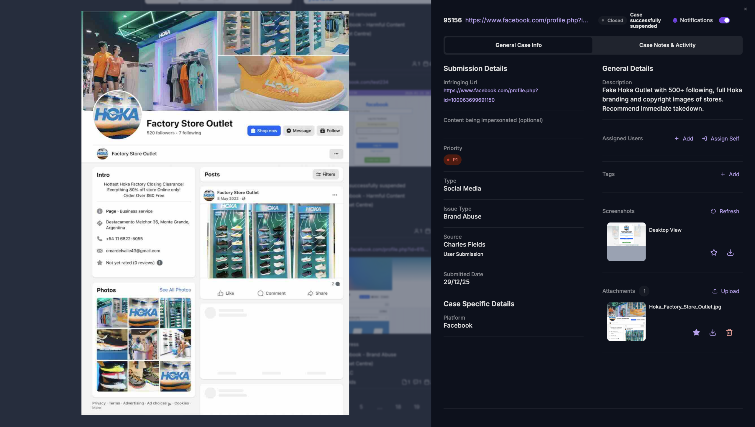 fake company social media page
