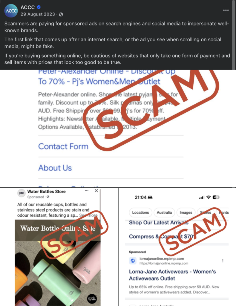 (Example of scam advertisements highlighted by the ACCC. Source: ACCC.)