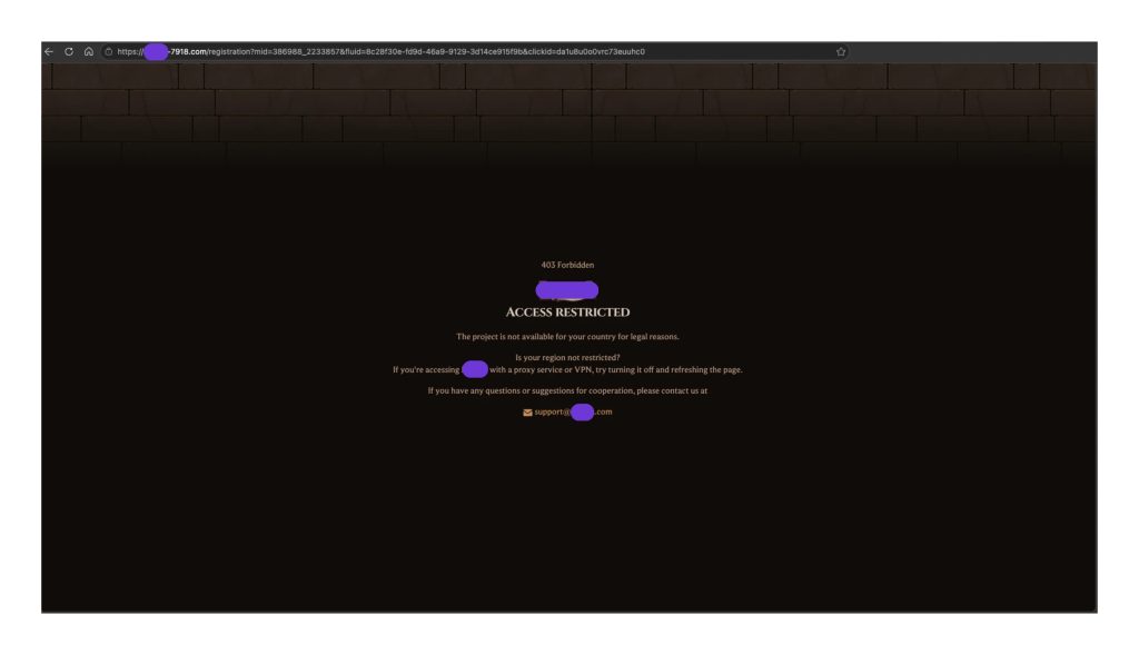 (A separate gambling website observed during testing, showing the impersonating site redirecting users to multiple third-party destinations.)